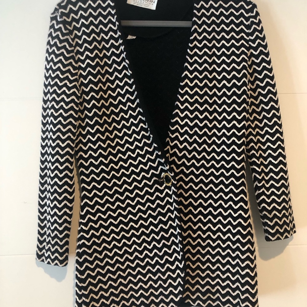 St John By Marie Gray Sweater Constructed Jacket With Chevron Pattern Size 4